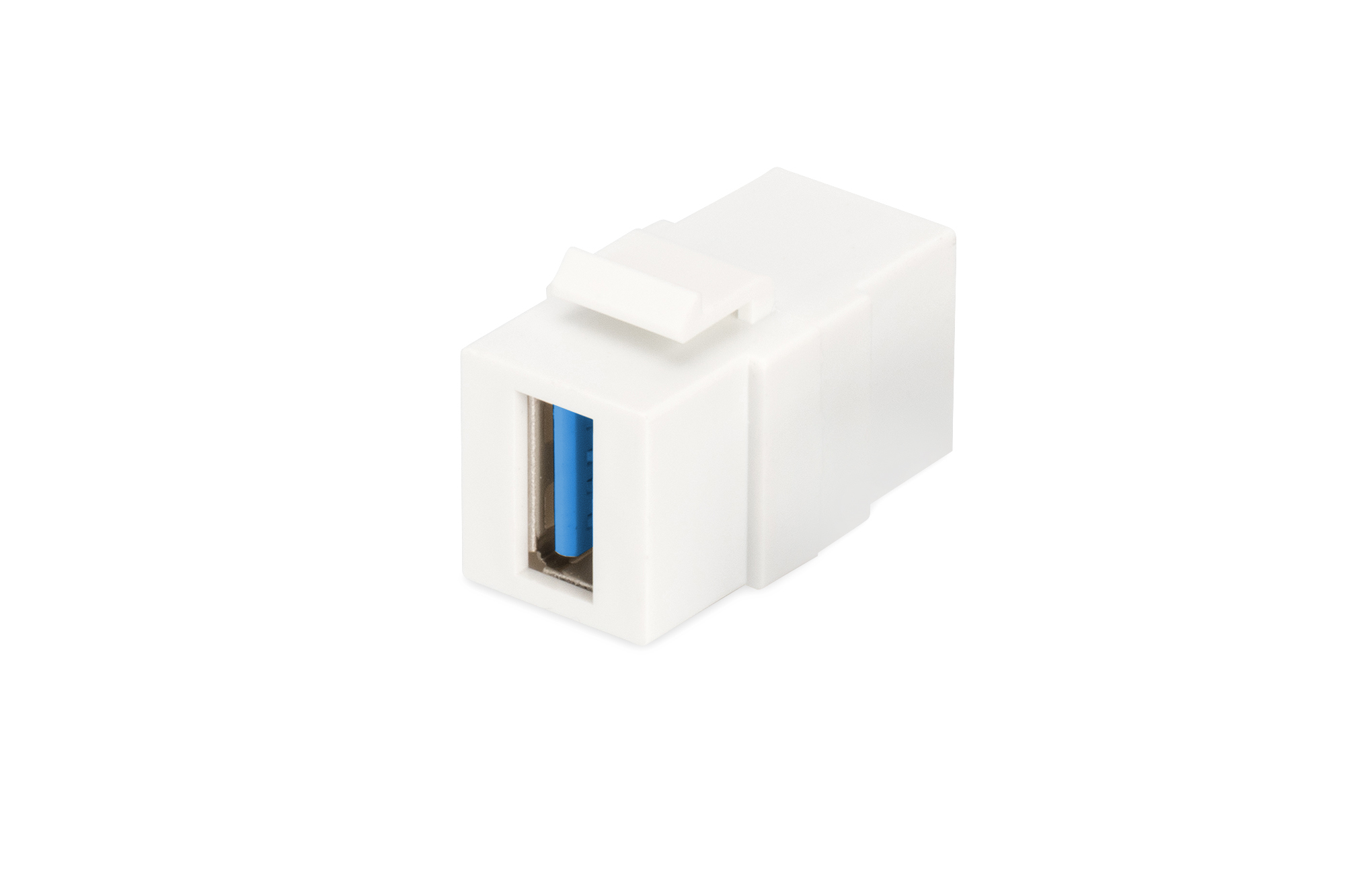 USB-A-Anschluss, USB-Schnittstelle, weißer Stecker, blaues Inserts, digitale Schnittstelle