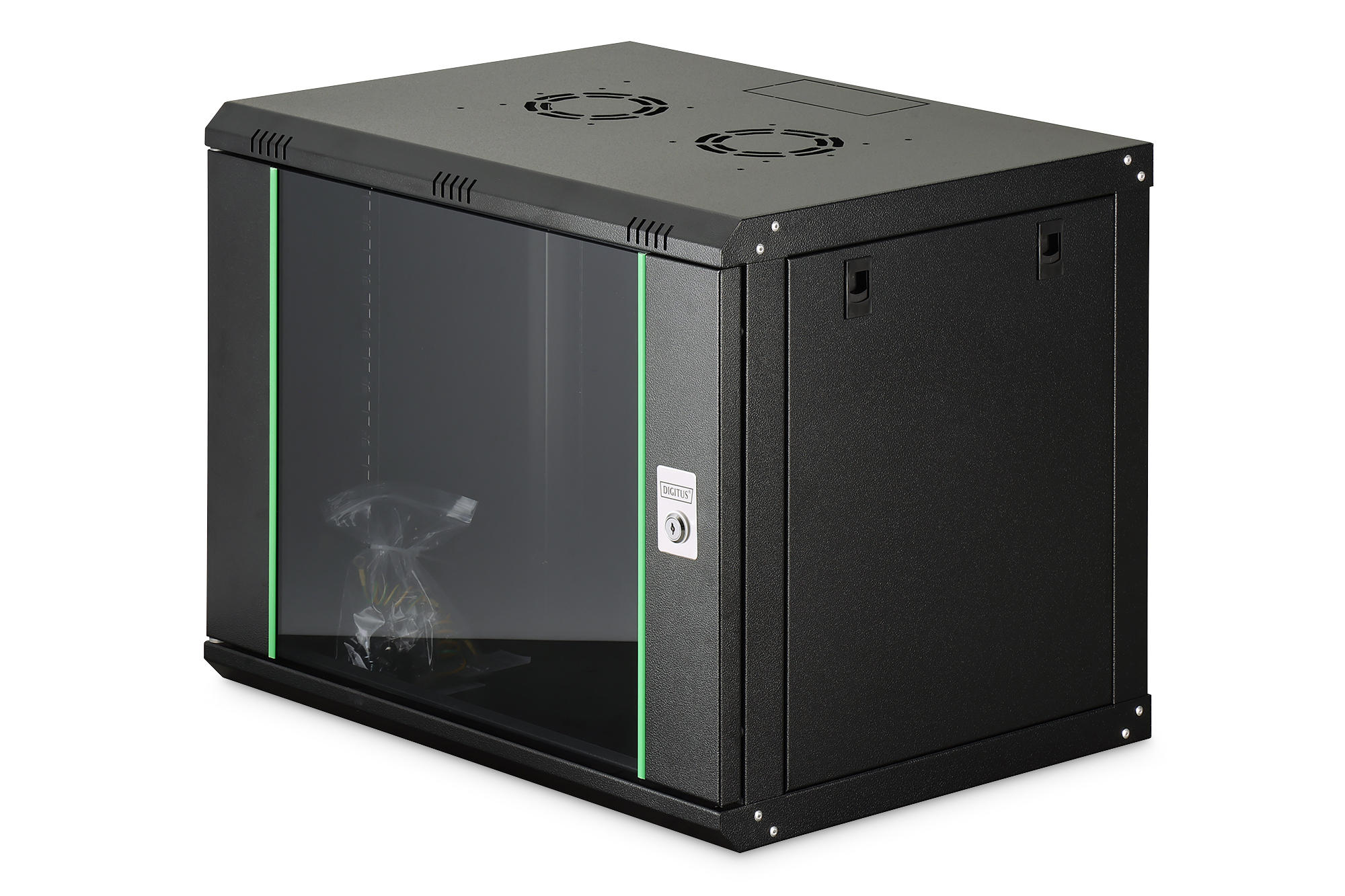DIGITUS DN-19 09-U-EC-SW Netzwerkschrank 9HE Wandgehäuse 505x600x450 mm, Farbe Schwarz Kiste, Postfach