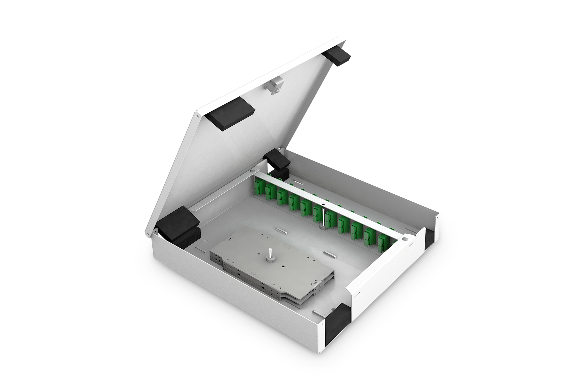 elektrische Schalttafel, Klemmenleiste, grüne Anschlüsse, Gehäuse, geöffnetes Deckel