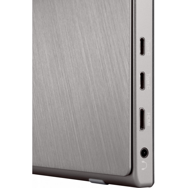 gebürsteter metall,  USB-C,  HDMI,  audio jack,  anschlüsse