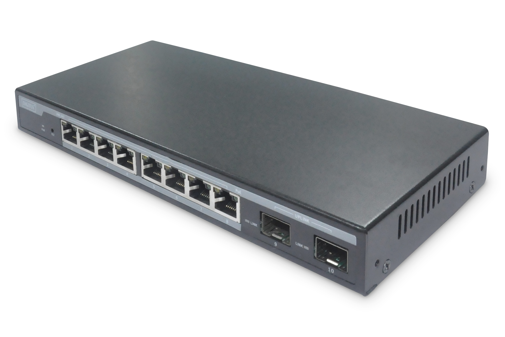 DIGITUS DN-95344 8-Port Gigabit PoE Netzwerkswitch, Desktop, L2 managed, 2 Uplinkports, SFP, 86 W, af/at DIGITUS DN-95344 8-Port Gigabit PoE Netzwerkswitch, Desktop, L2 managed, 2 Uplinkports, SFP, 86 W, af/at