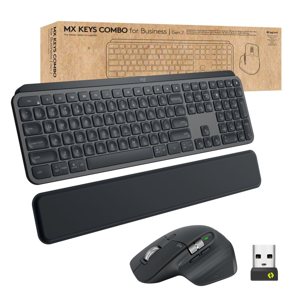 Logitech Tastatur MX Keys, Combo for Business - Tastatur-und-Maus-Set, graphite