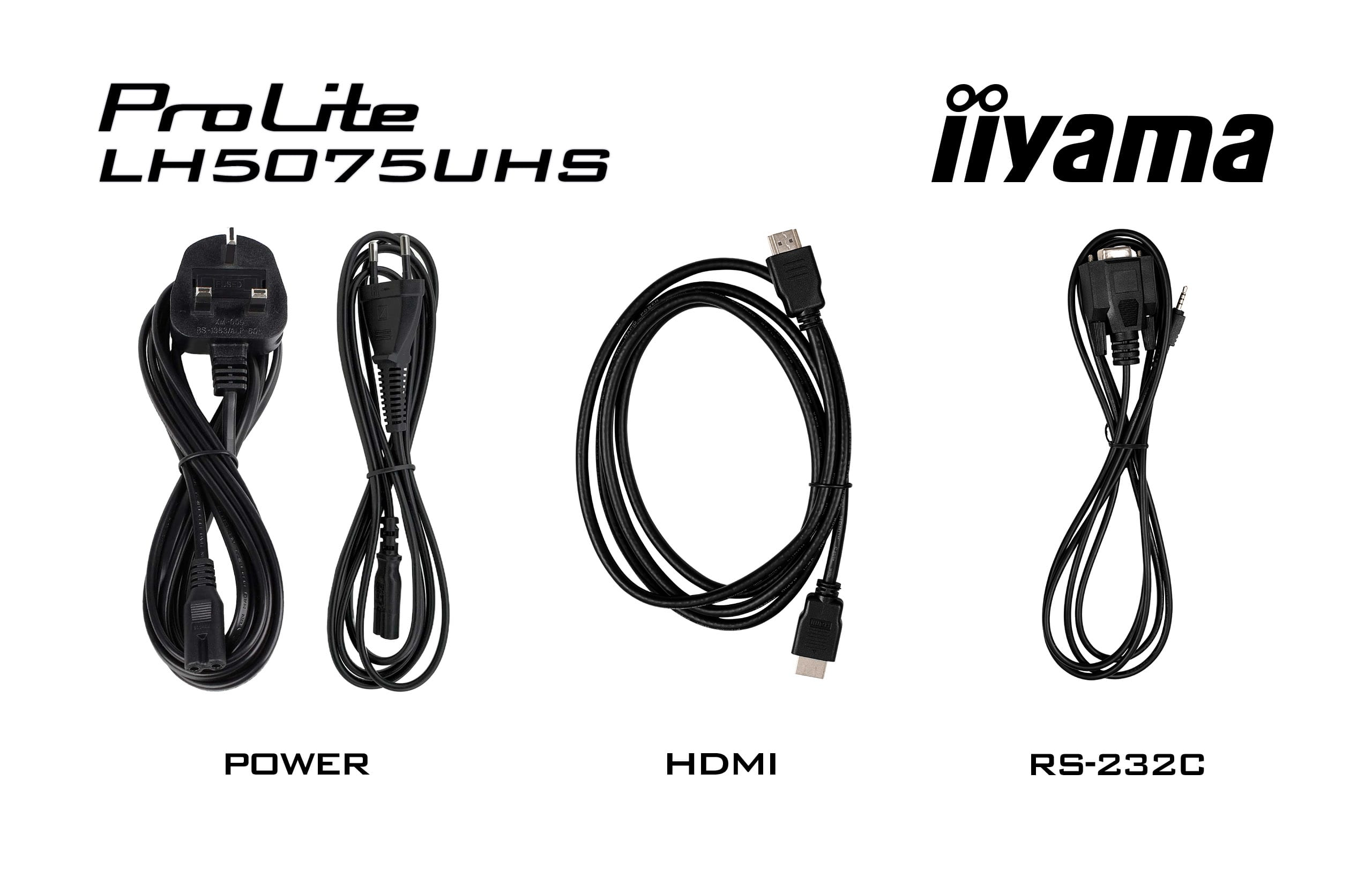 Stromkabel, HDMI-Kabel, RS-232C, USB-Adapter, Kabelset