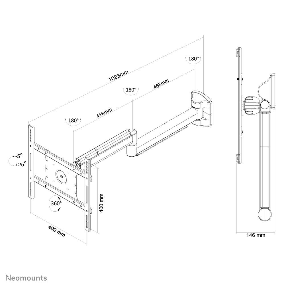Neomounts Medizinische Wandhalterung - 10 kg - 25,4 cm (10 Zoll) - 101,6 cm (40 Zoll) - 100 x 100 mm - 400 x 400 mm - Weiß