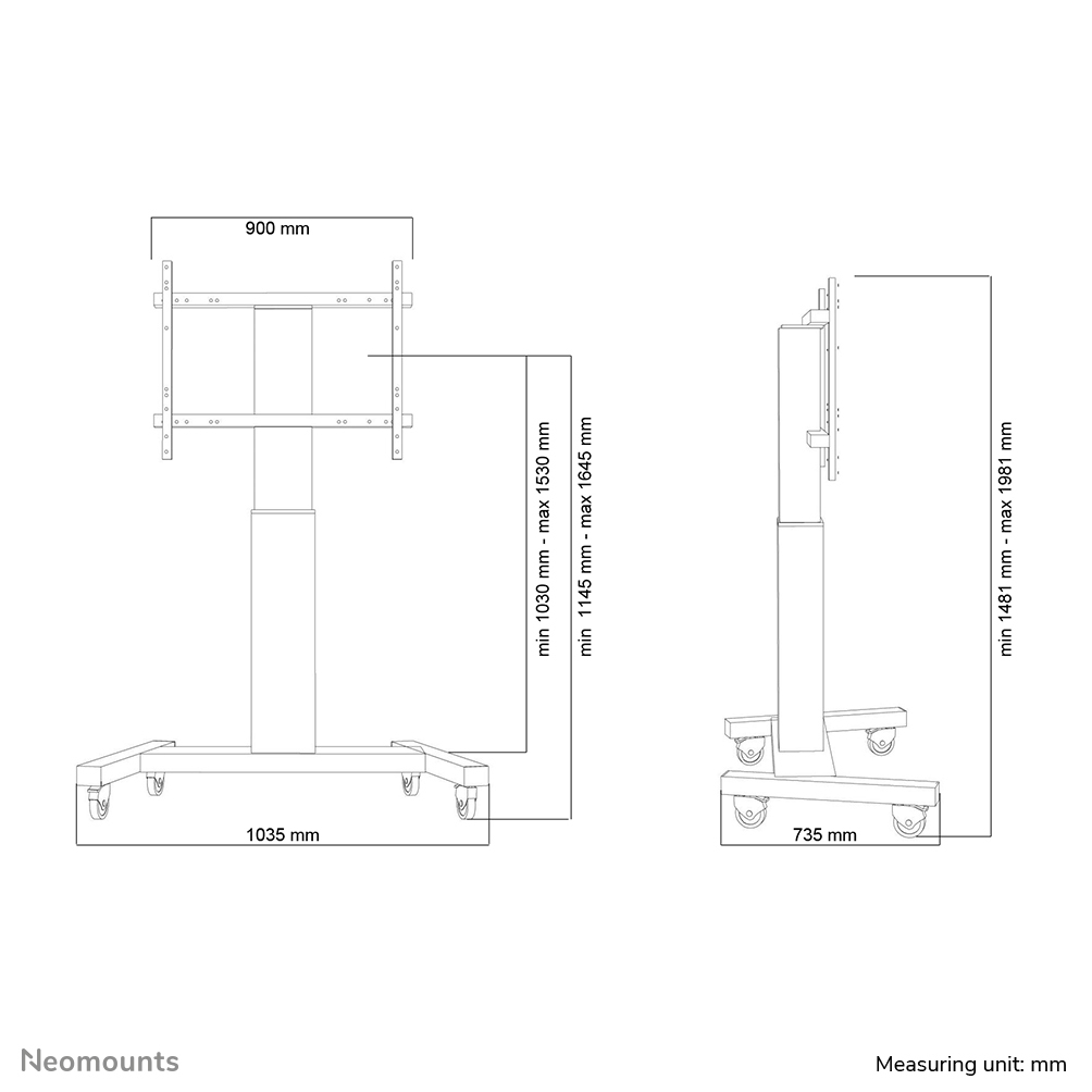 Neomounts Motorisierter Bodenständer - 130 kg - 106,7 cm (42 Zoll) - 2,54 m (100 Zoll) - 200 x 200 mm - 800 x 600 mm - 1150 - 1650 mm