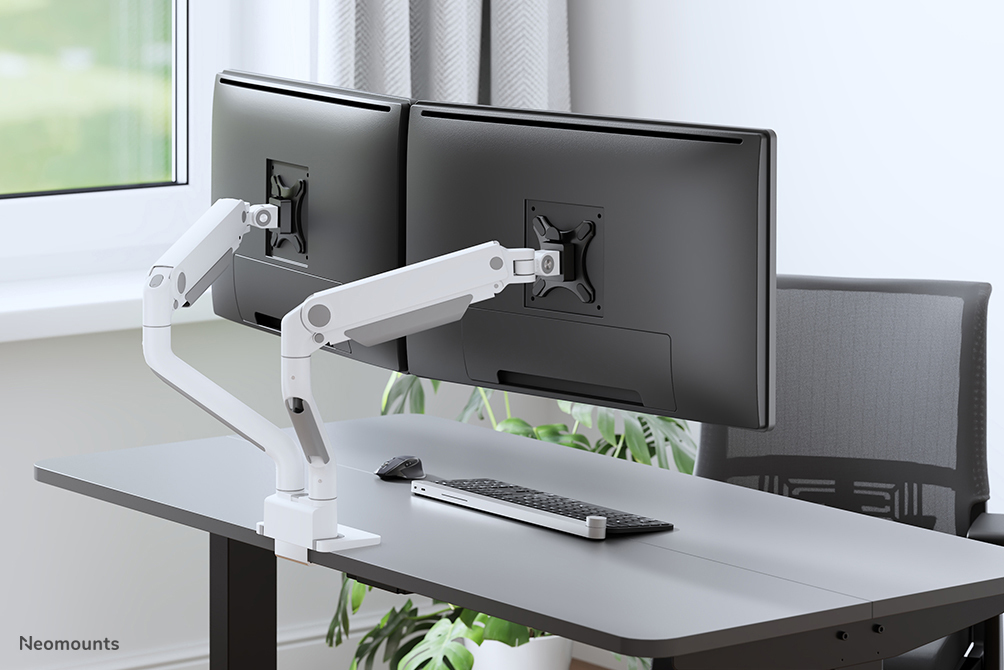 Neomounts Select Desk Mount double display topfix clamp &grommet