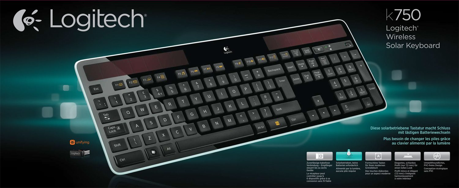 Logitech Tastatur K750 Solar, schwarz