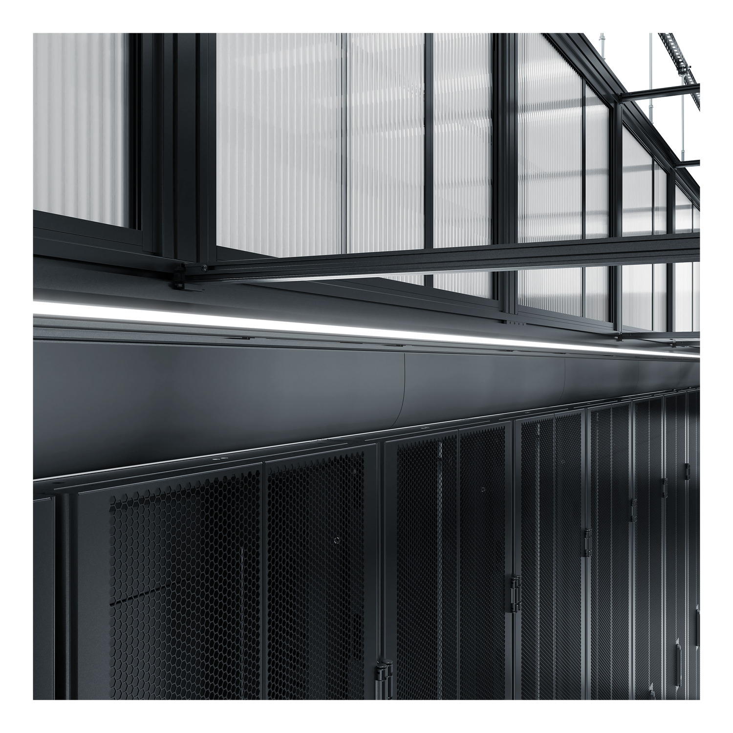 Industrial, Datenzentrum, Serverraum, Metallgitter, Glasplatten