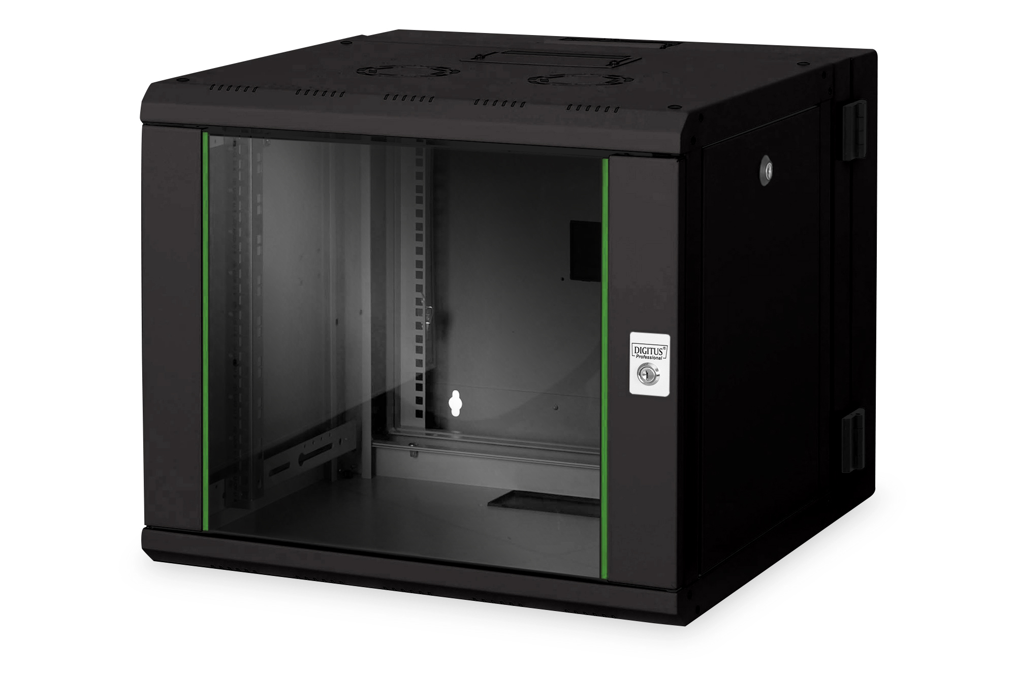 netzwerk-schrank, rack-kabinett, server-gehäuse, wand-montage, glas-tür