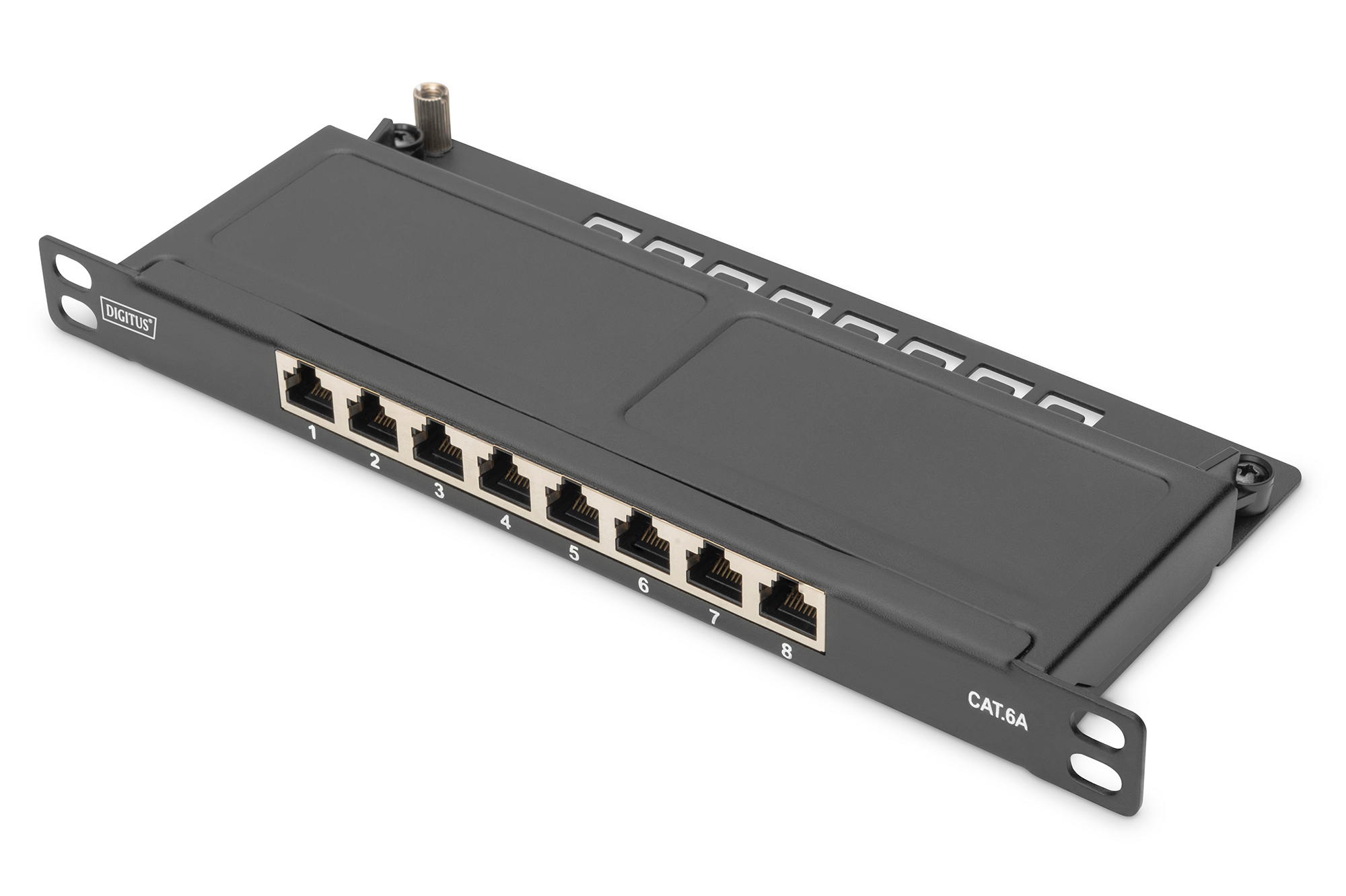 DIGITUS DN-91608S-SL-EA Cat.6A Slim Patch Panel, geschirmt, 8-Port, 0,5 HE, 10", schwarz DIGITUS DN-91608S-SL-EA Cat.6A Slim Patch Panel, geschirmt, 8-Port, 0,5 HE, 10", schwarz