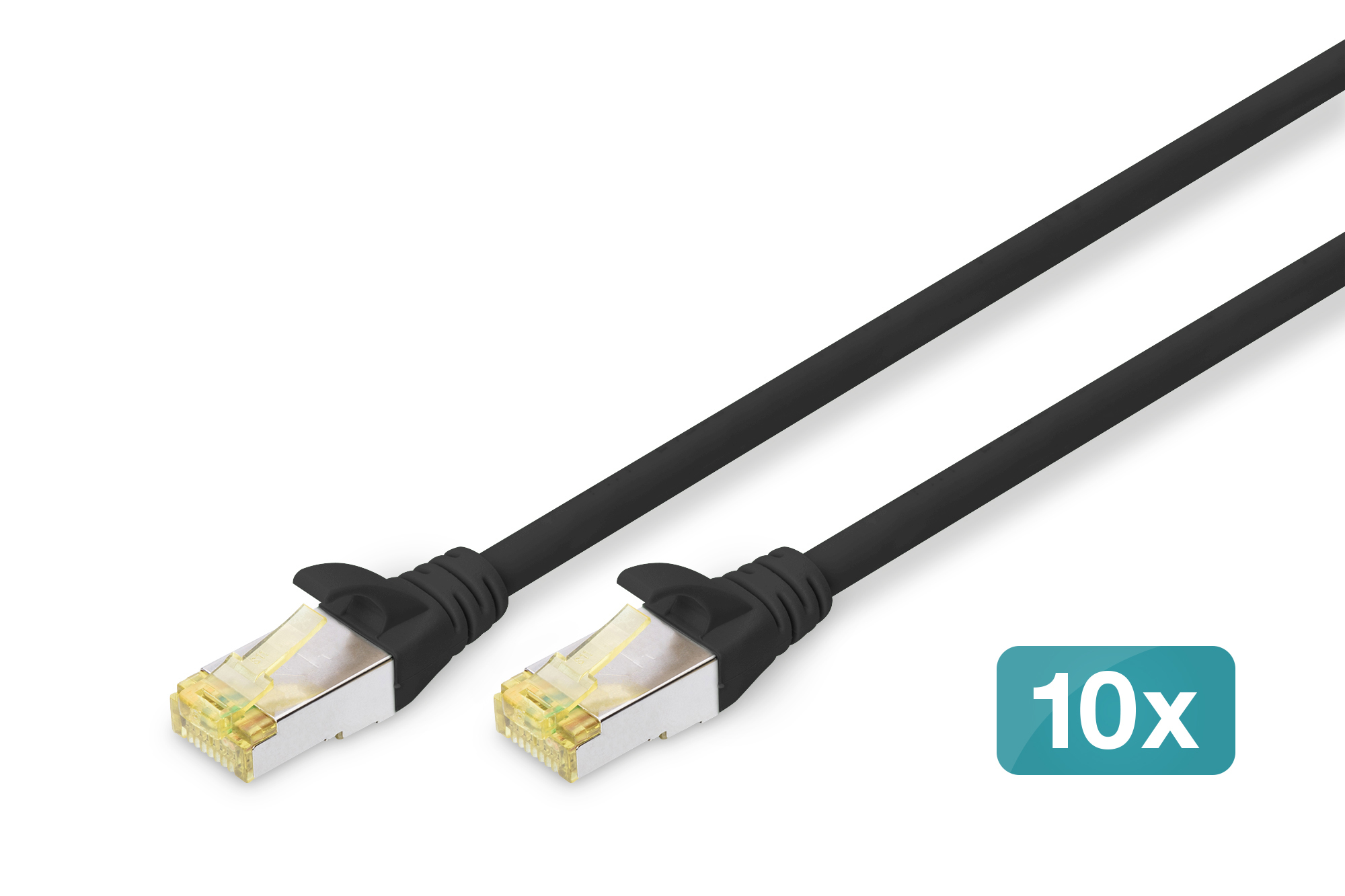 DIGITUS DK-1644-A-050-BL-10 10er-Pack Patchkabel CAT 6A S-FTP, Länge 5 m, Farbe Schwarz Kabel