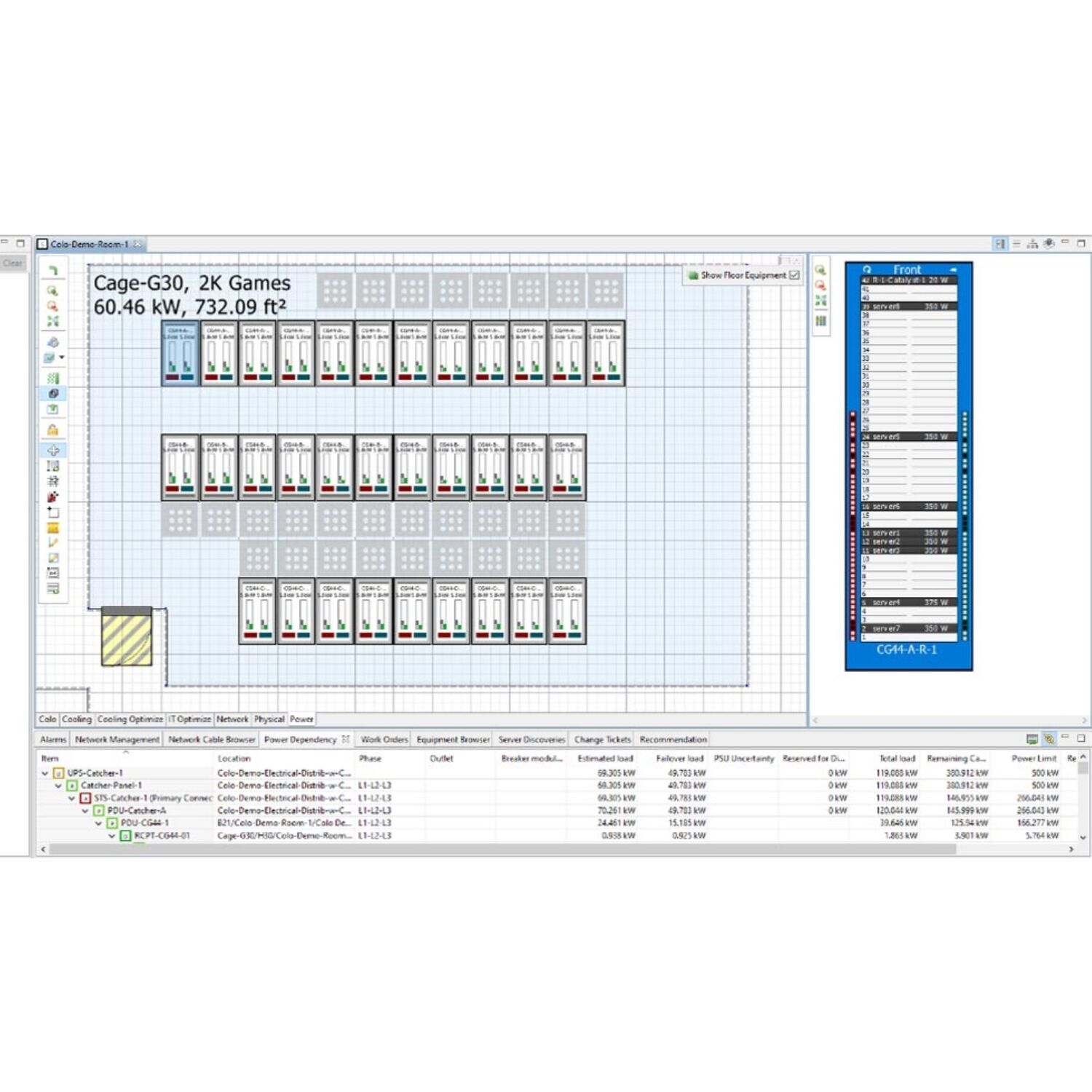 server rack, Datenzentrum, Rack-Layout, Energieverteilung, Anlagen-Diagramm
