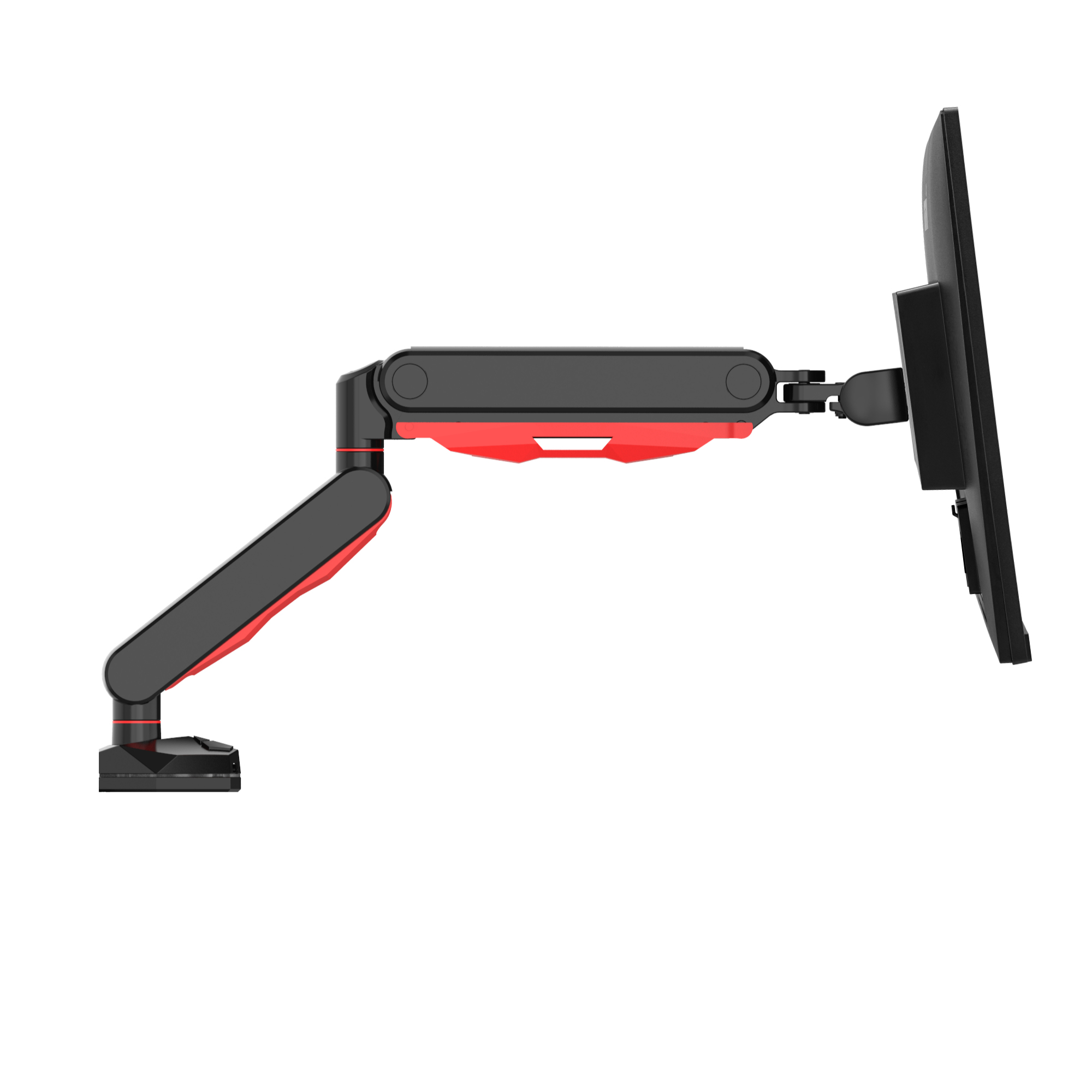 monitor arm, verstellbar, Schreibtischhalterung, rote Akzente, gelenkig