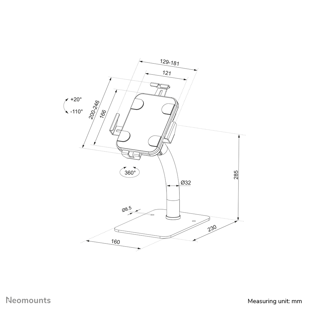 Neomounts Tischhalterung für Tablets - Tablet/UMPC - Passive Halterung - Tisch/Bank - Indoor - Weiß