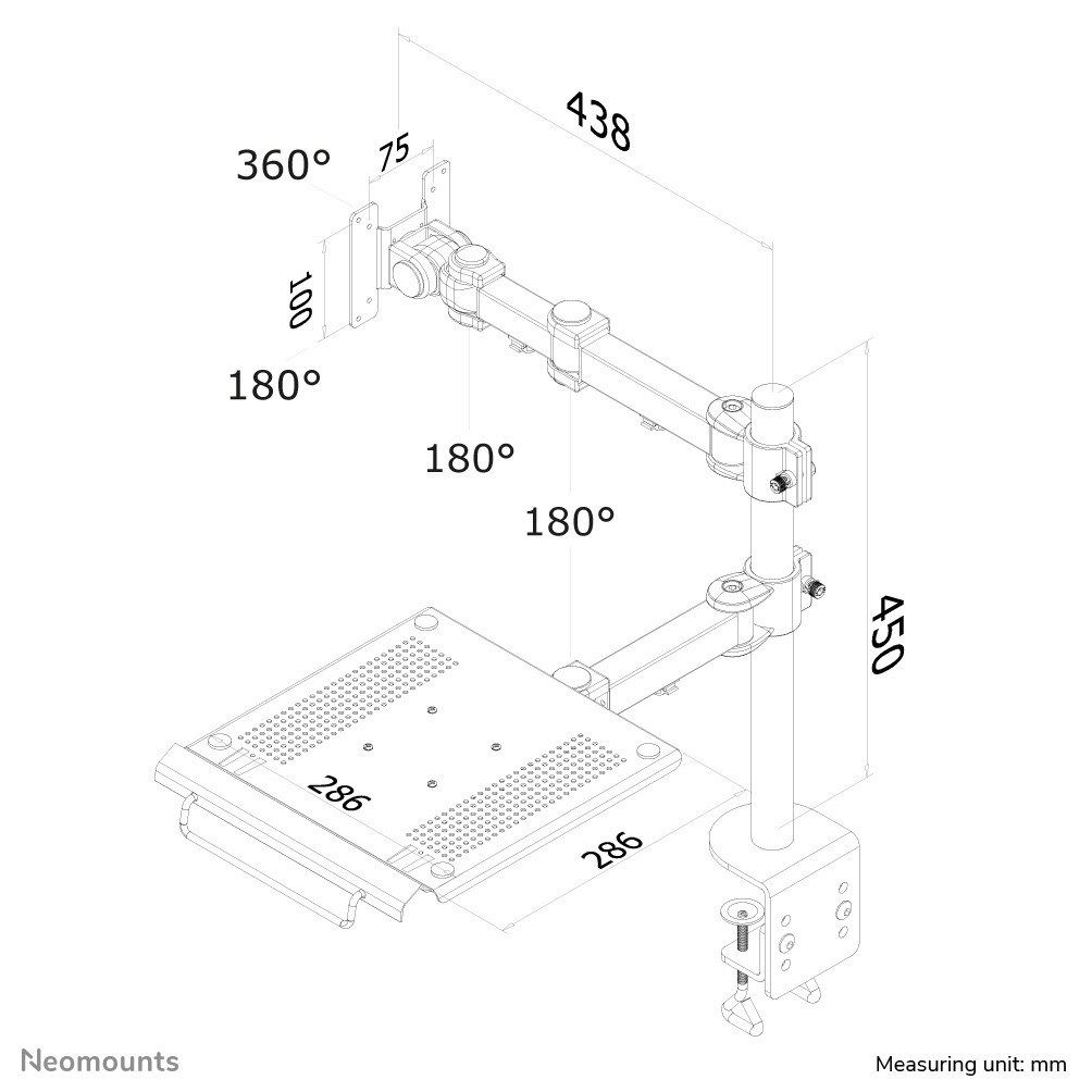 Neomounts Monitor-/Notebook -Tischhalterung - Klemme - 10 kg - 25,4 cm (10 Zoll) - 68,6 cm (27 Zoll) - 100 x 100 mm - Schwarz