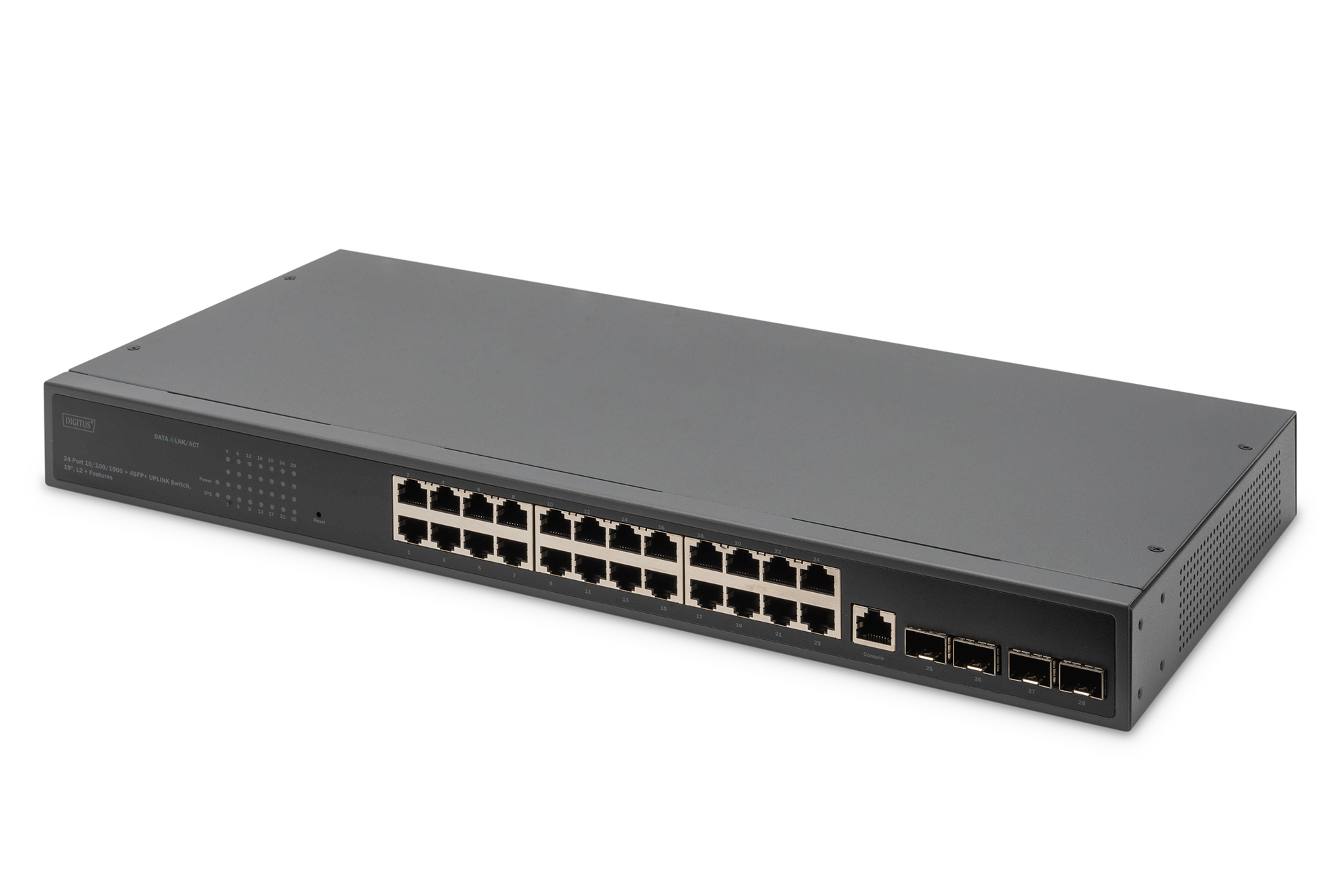 DIGITUS DN-80223 24 Port 10/100/1000 + 4SFP+ UPLINK Switch, 19", L2+ Features Elektronik, Hardware, Computerausrüstung, Drehscheibe