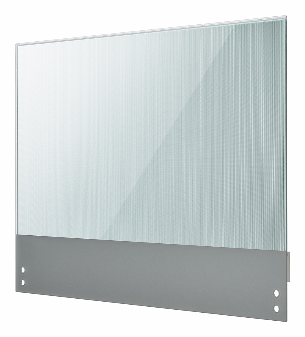 Glass panel, Metal bracket, Transparente Scheibe, Dünnes Profil, Verarbeitetes Glas