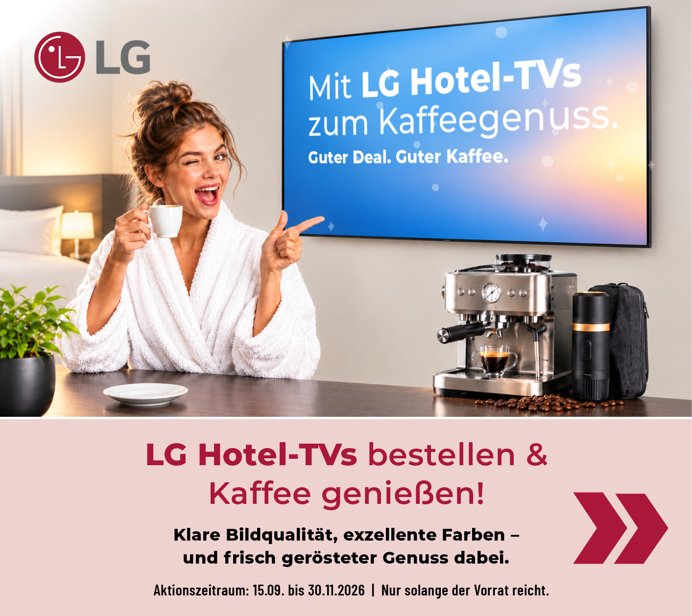 Kaffeemaschine, Espresso, Tasse, Fernseher, Hotel-TV