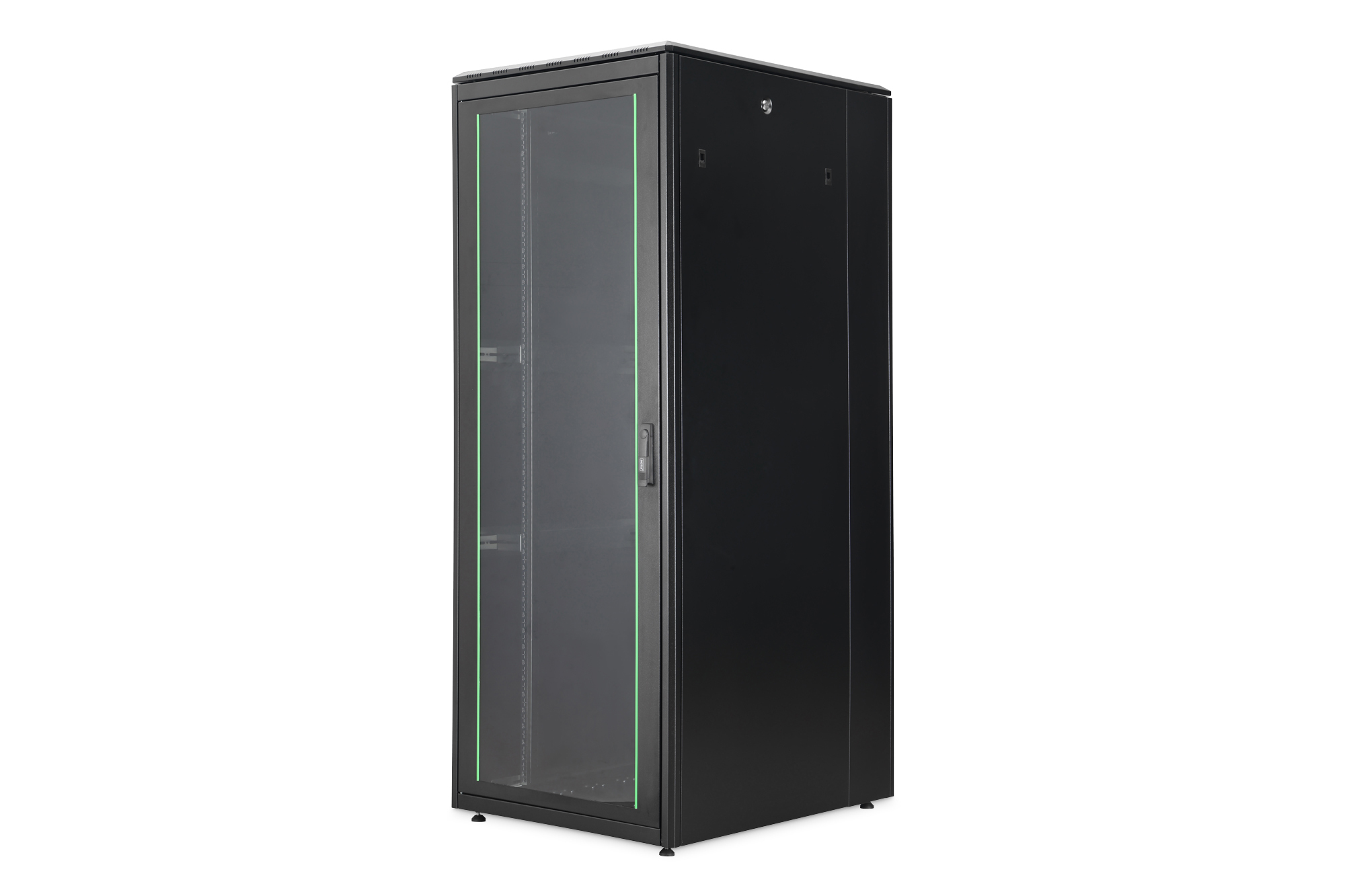 server rack, Schranksystem, Glasdach, grüne Akzentuierung, Datenzentrum