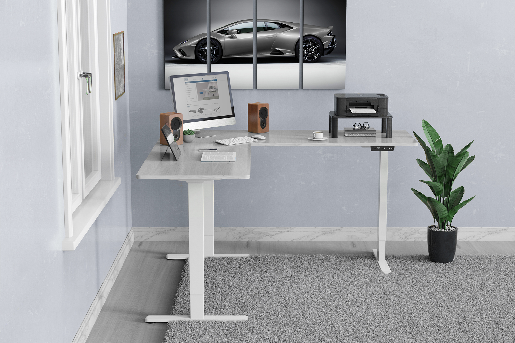 office, Schreibtisch, Computer, Drucker, Pflanze