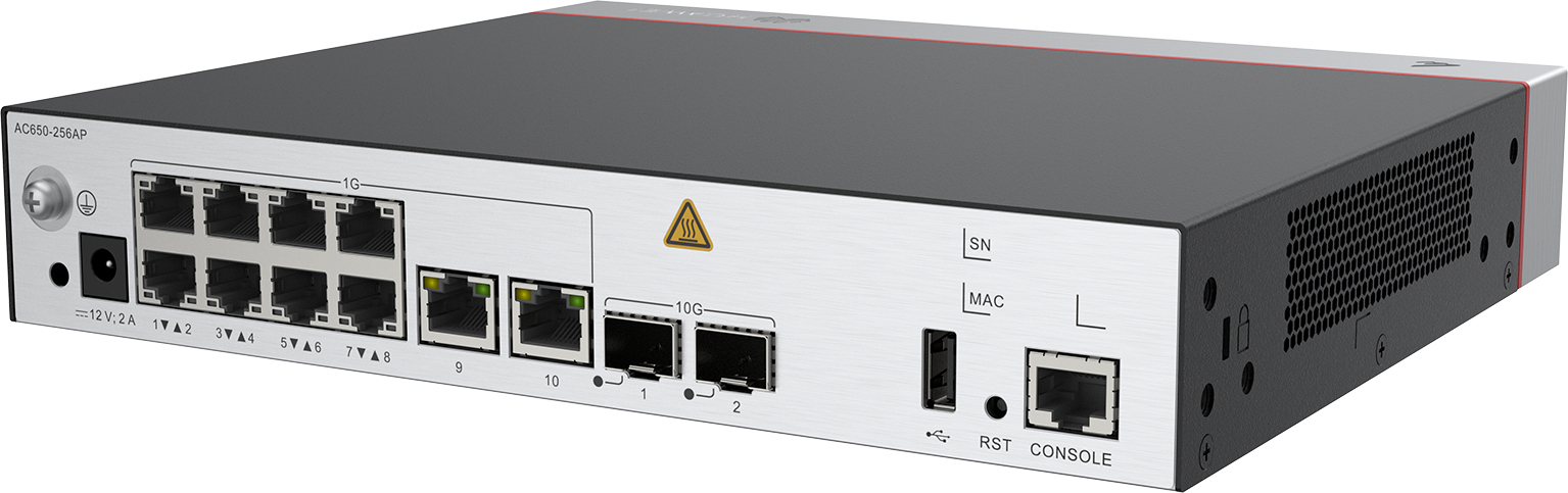 HUAWEI AccessPoint AC650-256AP mainframe (10*GE ports, 2*10GE SFP+ ports, with the AC/DC adapter) HUAWEI AccessPoint AC650-256AP mainframe (10*GE ports, 2*10GE SFP+ ports, with the AC/DC adapter)