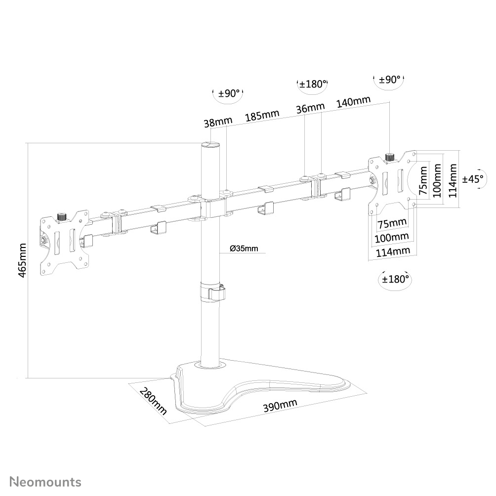 Neomounts Monitor-Tischhalterung - Freistehend - 8 kg - 25,4 cm (10 Zoll) - 81,3 cm (32 Zoll) - 100 x 100 mm - Schwarz