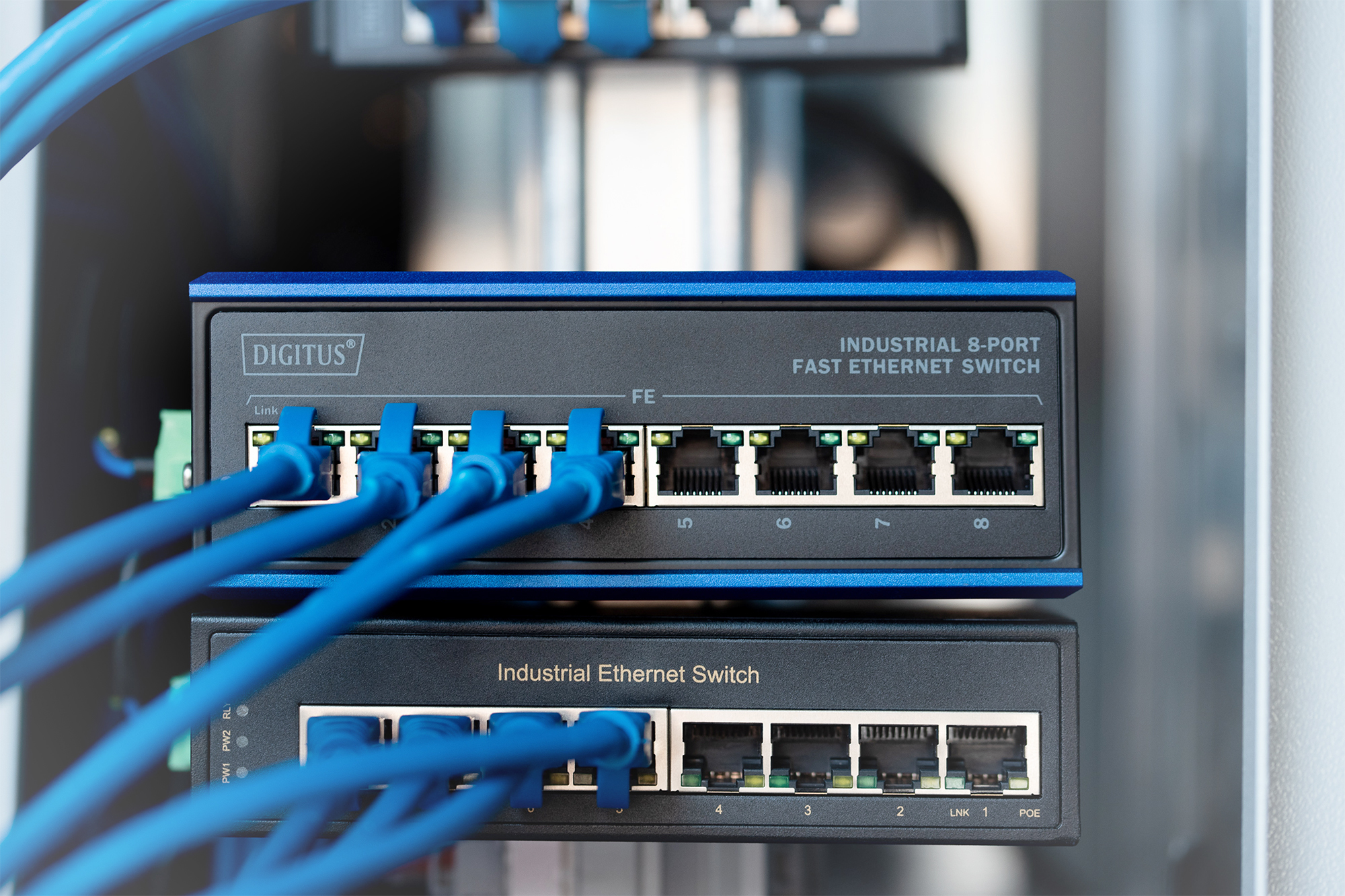 Industrieller Switch, Ethernet-Switch, RJ45, Blau, Netzwerk-Hardware