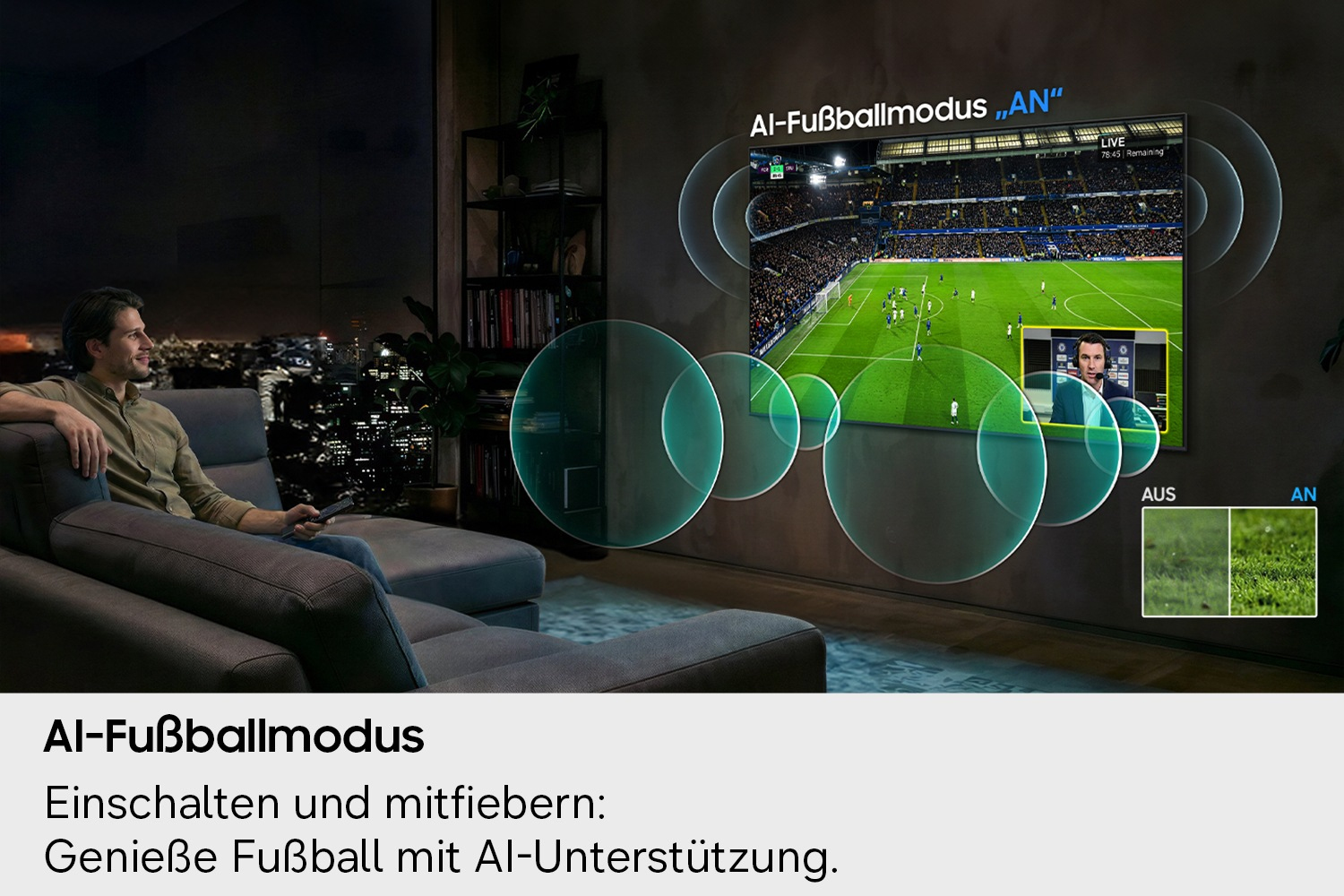 Fernseher, Zuhauseunterhaltung, SmartTV, Fußball, KI-Unterstützung