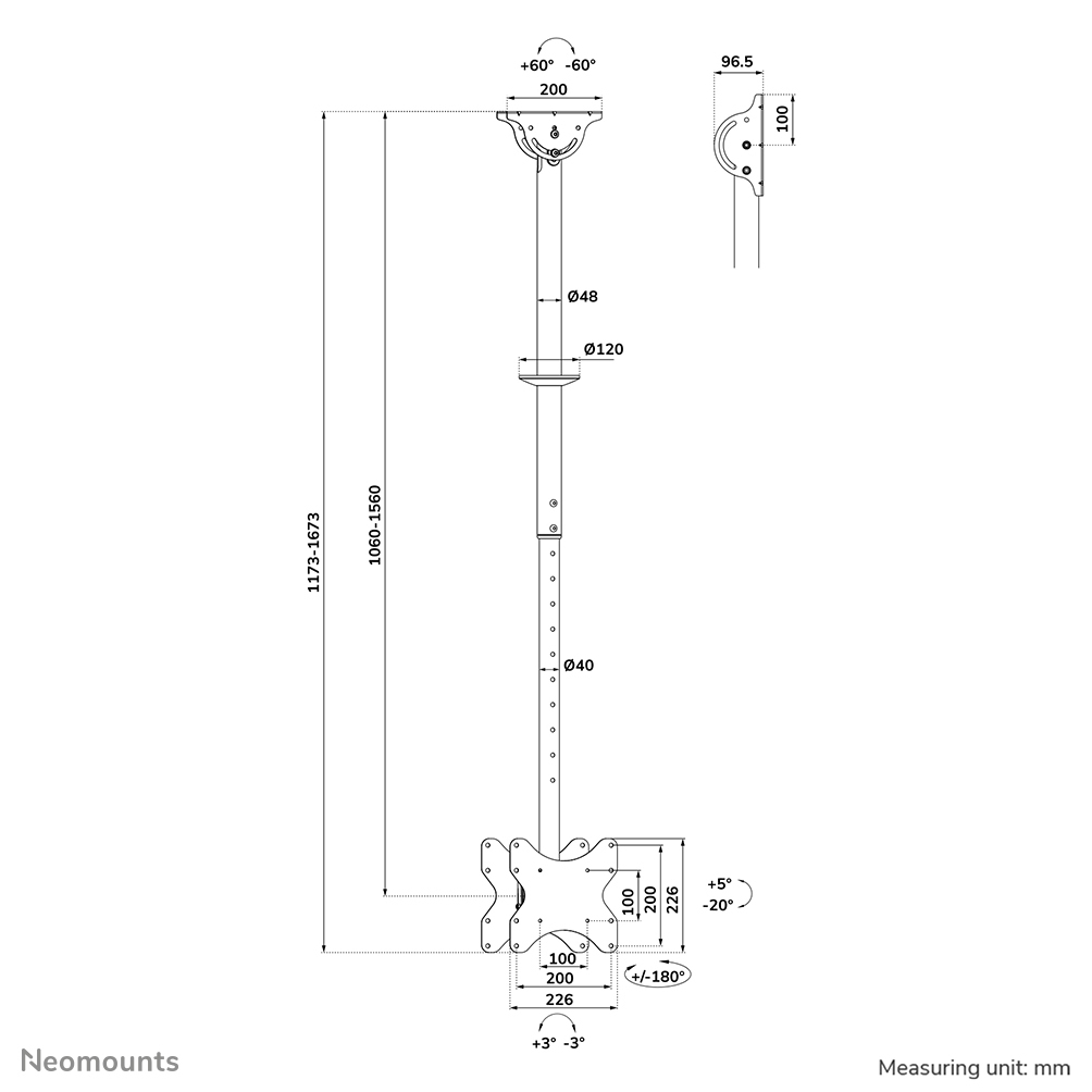 Neomounts TV Deckenhalterung für zwei Bildschirme, neigbar, schwenkbar, drehbar (VESA 200x200) CL35-340BL22