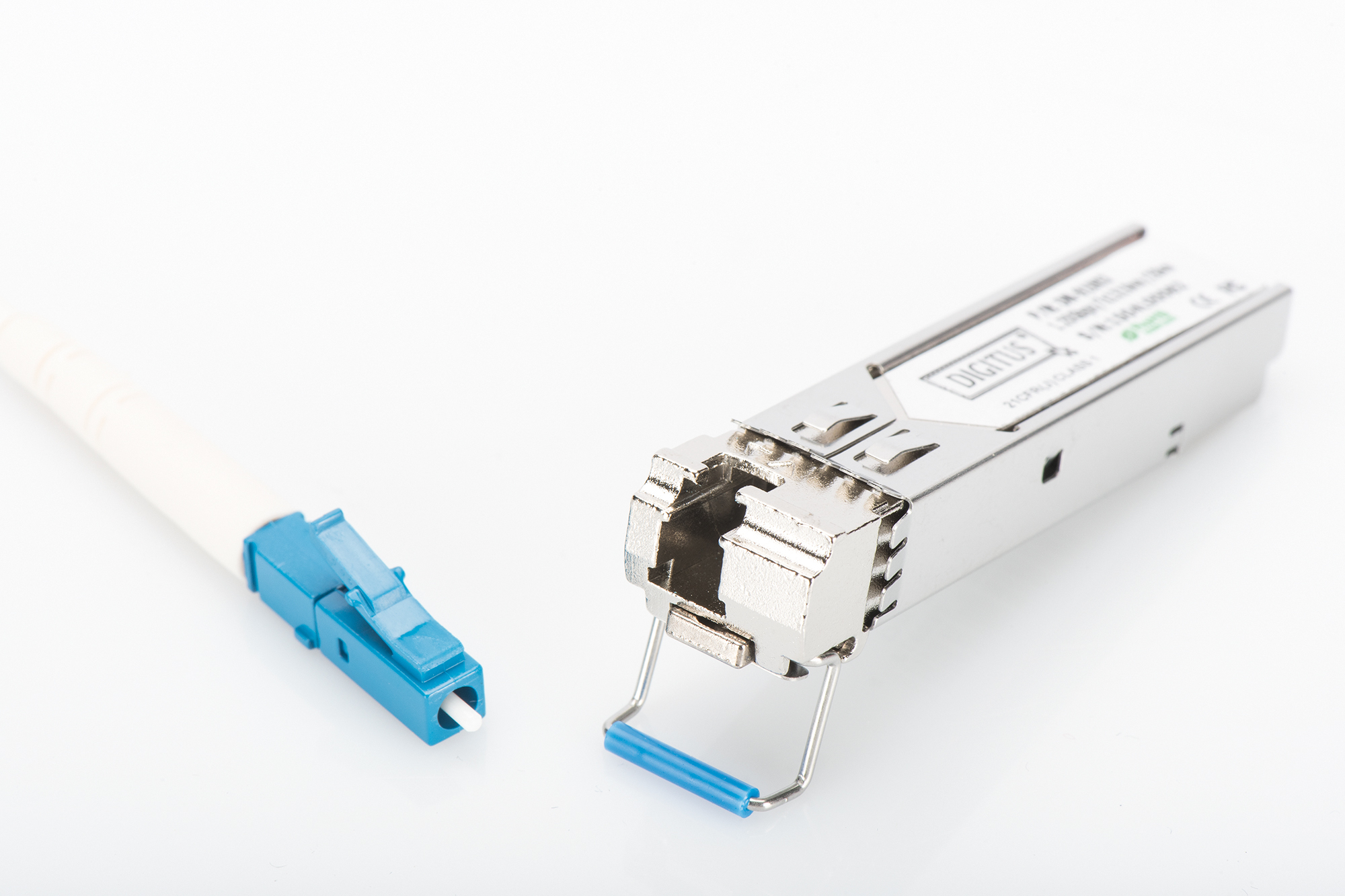 Faseroptik-Modul, SFP+-Transceiver, Metallgehäuse, blauer Stecker, Faseroptik-Stecker