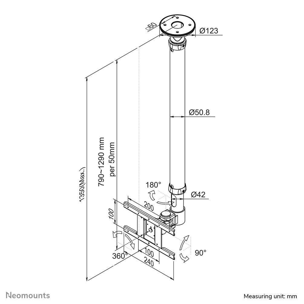 monitor-arm, ceiling-mount, gas-spring, vertical-pole, mounting-bracket