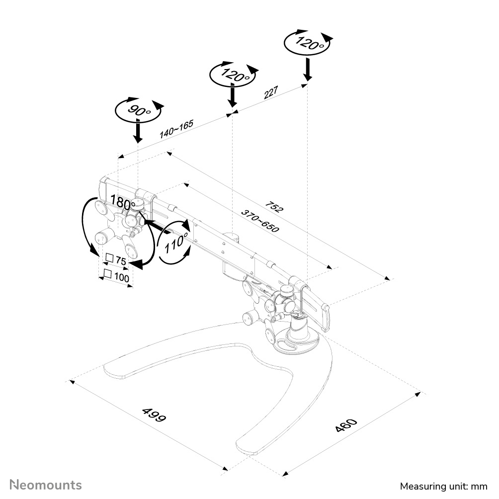Neomounts Monitor-Tischhalterung - Freistehend - 7 kg - 25,4 cm (10 Zoll) - 61 cm (24 Zoll) - 100 x 100 mm - Silber