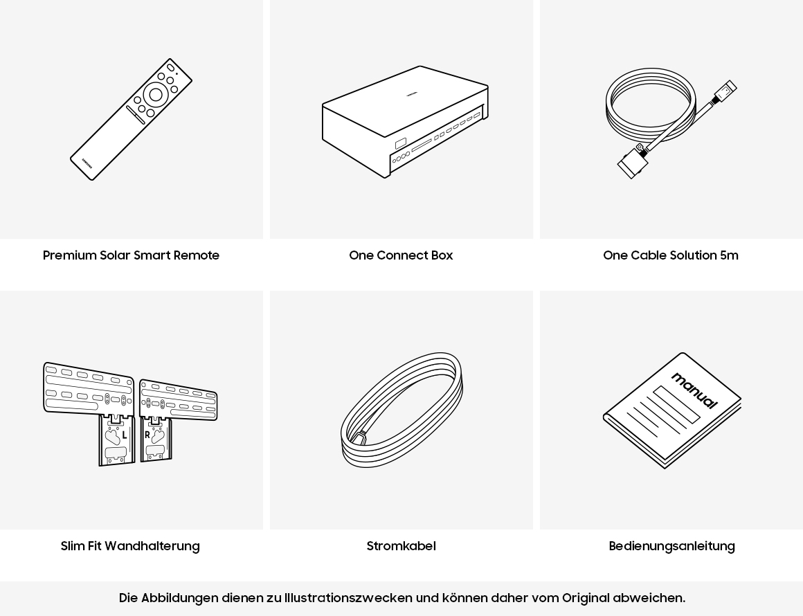 Fernbedienung, One Connect Box, Kabel, Stromkabel, Bedienungsanleitung
