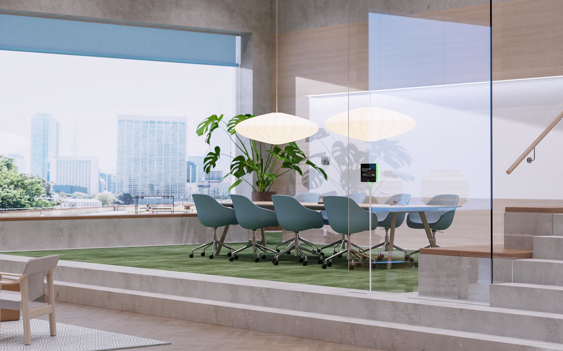 Konferenzraum, Bürolounge, Glaswände, Besprechungstisch, Stühle