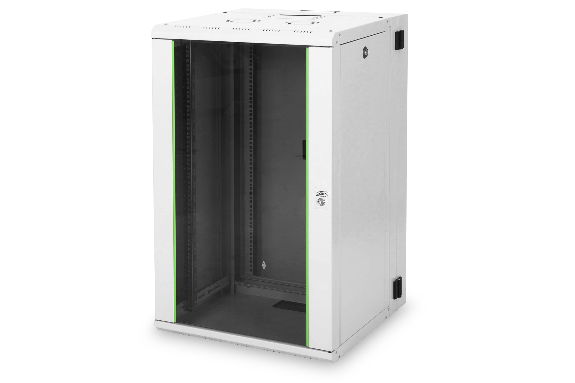 Server-Schrank, Rackschrank, Netzwerk-Schrank, Glass-Tür, grüner Rand