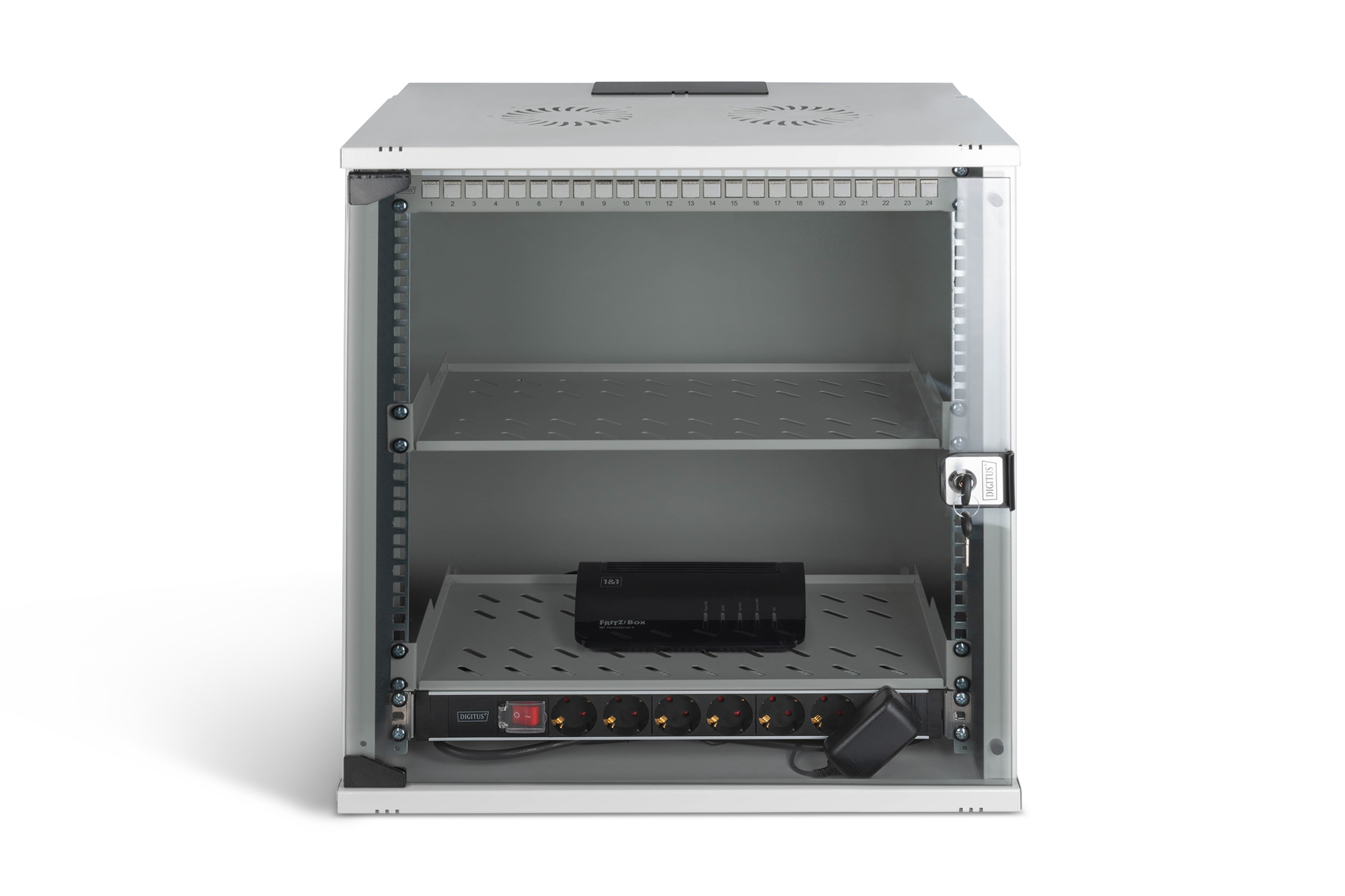 Server-Schrank, Netzwerk-Rack, Rack-Mount, Leiste/Steckdosenleiste, Glas-Tür