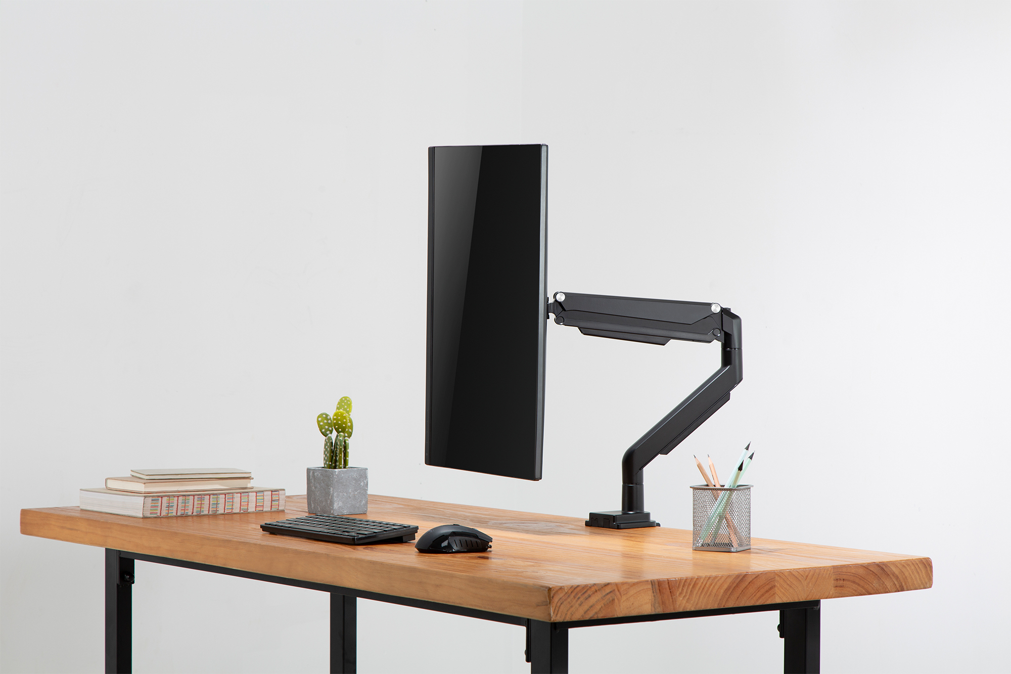 monitor, desk setup, arm mount, black, desk accessories
