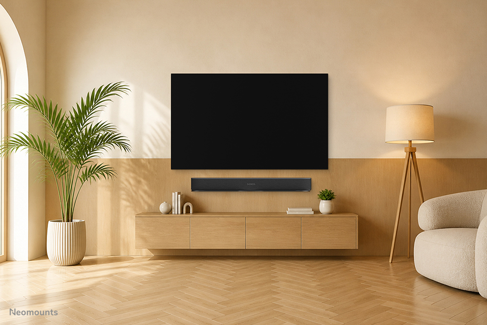 wohnzimmer, fernseher, soundbar, tv-bank, pflanze