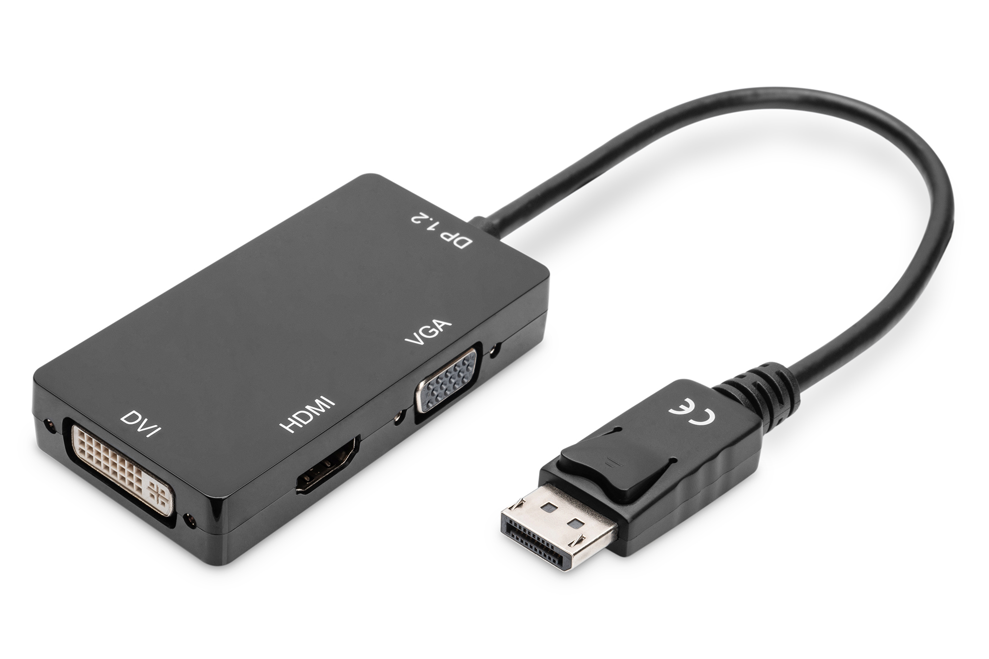 DIGITUS DisplayPort Konverterkabel, DP - HDMI+DVI+VGA M-F/F/F, 0.2m, 3in1 Multi-Media Kabel