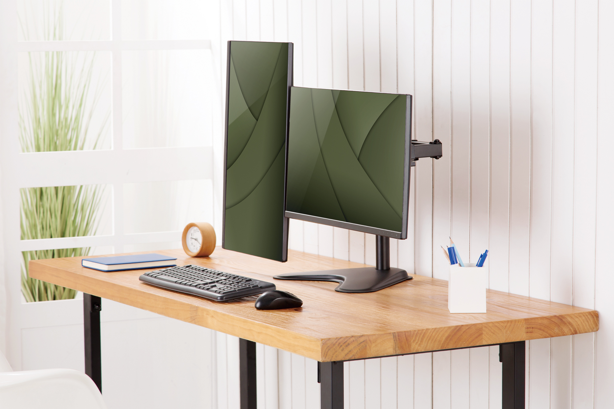 Monitorarm, Duales Monitor, Kurvenmonitor, Schreibtisch-Setup, Büro-Schreibtisch