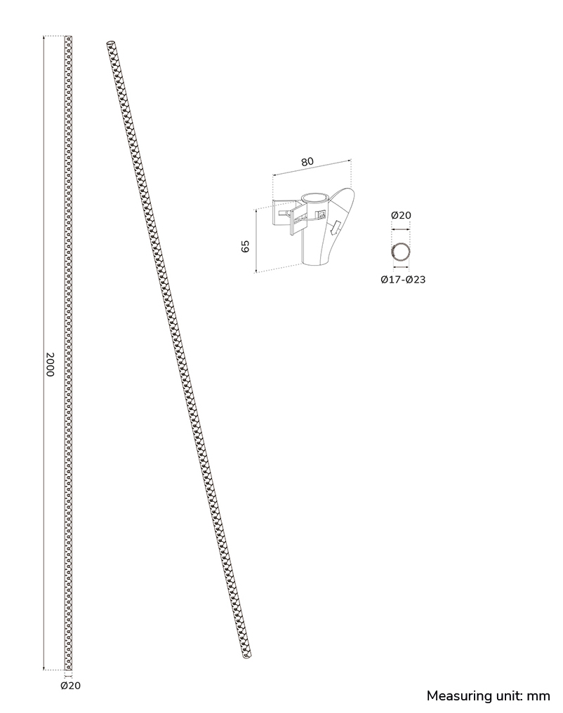 massive rod, linear rail, measurement rod, tube with holes, dimensional drawing