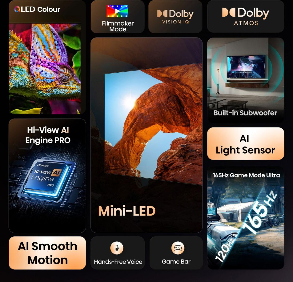 Mini-LED, Built-in Subwoofer, AI-Lichtsensor, 120Hz, Mini-LED Display