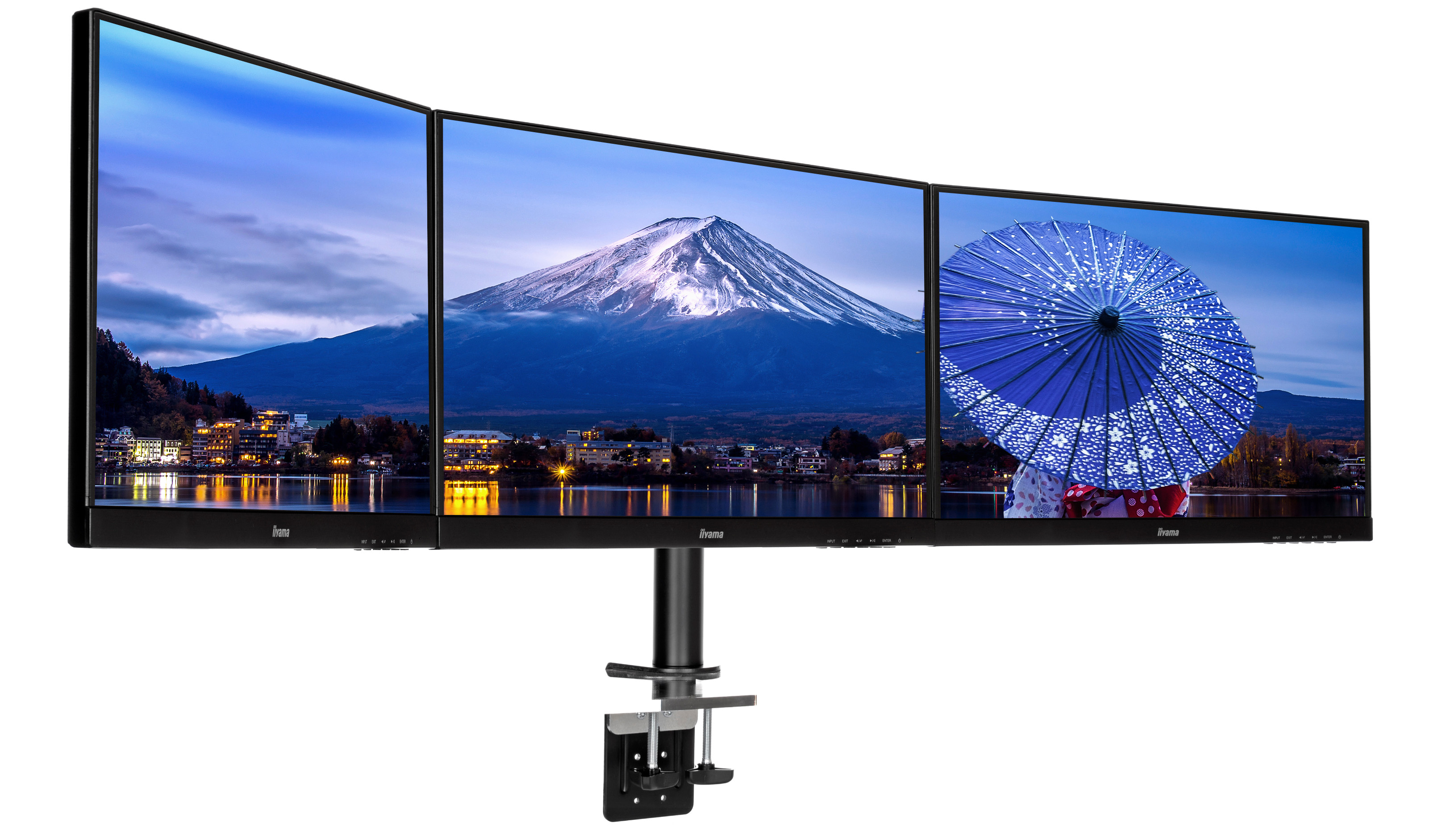 3x1 Monitor, UltraWide, Triple Screen, Mount Stand, Blue Landscape