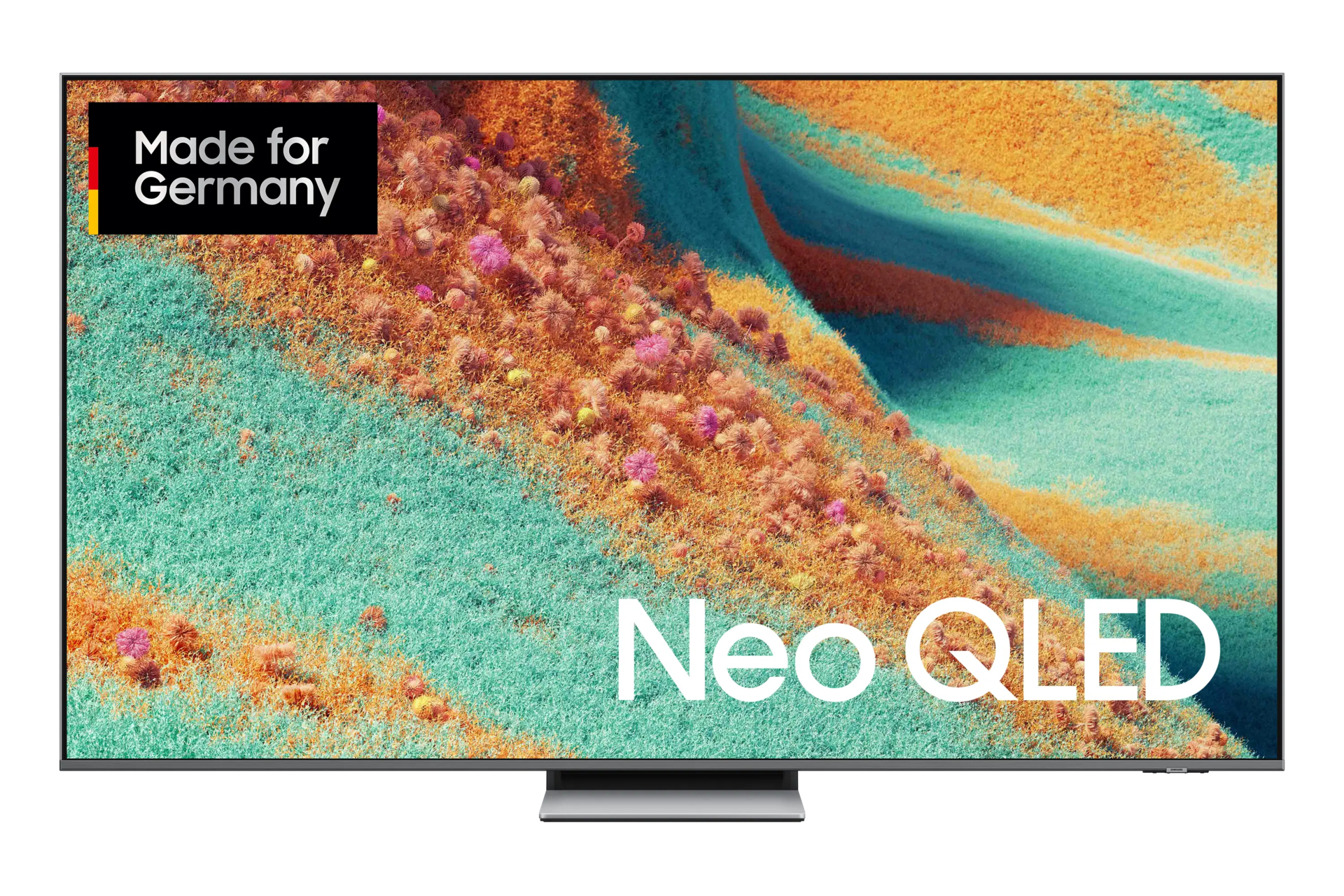 Fernseher, Neo QLED, Flachbildschirm, schwarzer Rahmen, Metallstandfuß