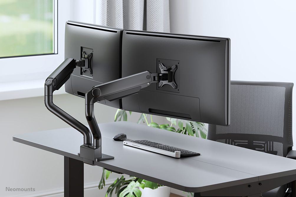Neomounts Select Desk Mount double display topfix clamp &grommet