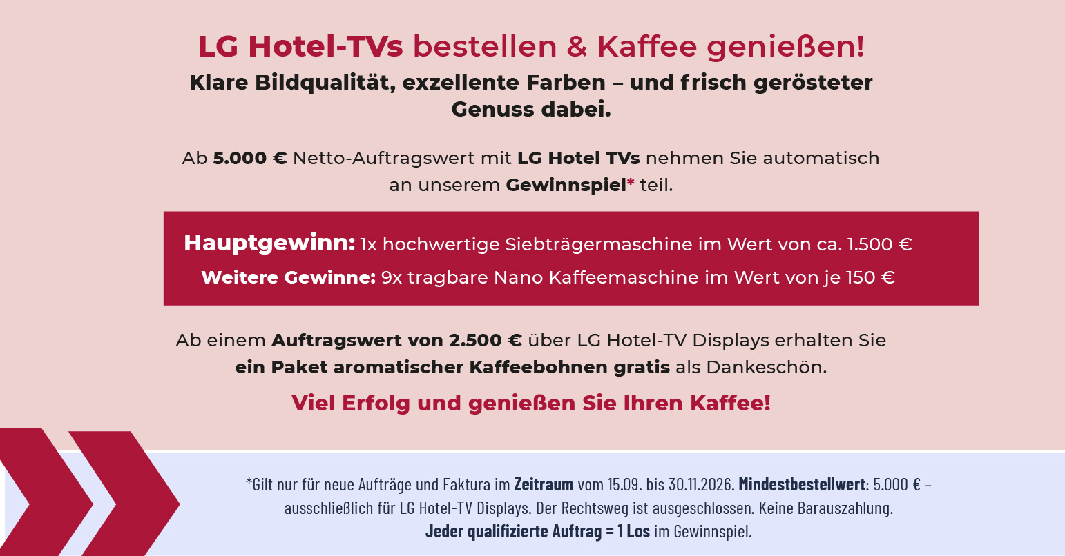 LG, Hotel-TVs, Kaffee, Anzeige, Gewinnspiel