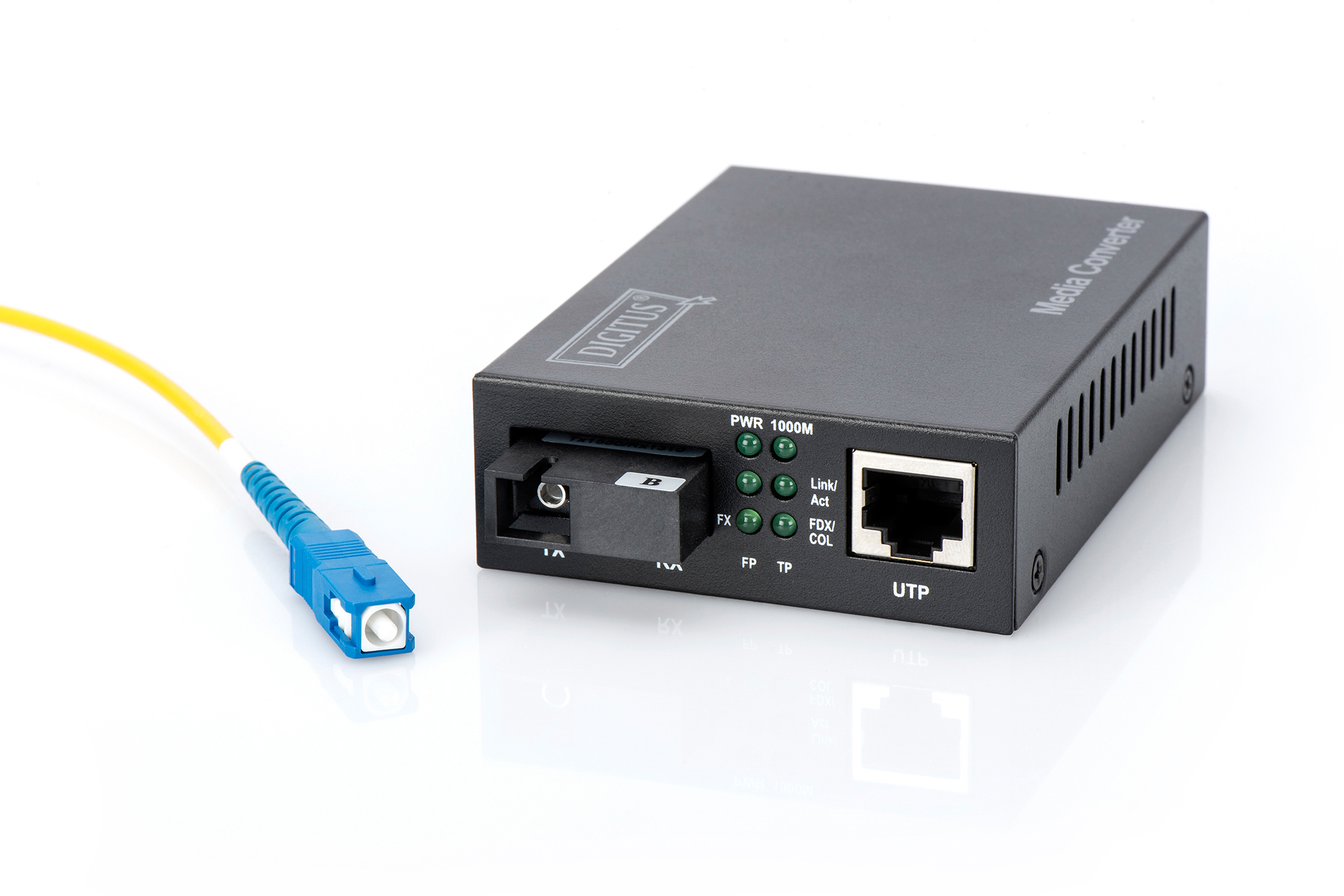 Netzwerkgerät, SFP/UTP Media Converter, RJ45 Anschluss, LC Fibre Patch, Kabelanschluss