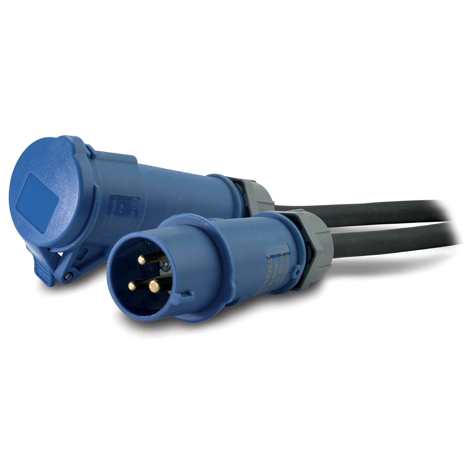 Wegsteckdüse, Zweiphasiger Stecker, IP56-Stecker, Schwarz/Blau, Industrie-Steckerkabel