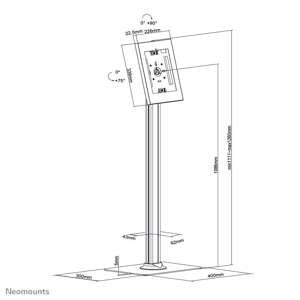 Neomounts Tablet-Bodenständer - -25,4 mm (-1 Zoll) - -25,4 mm (-1 Zoll) - Weiß - 90 Grad  - -1 kg - Flur