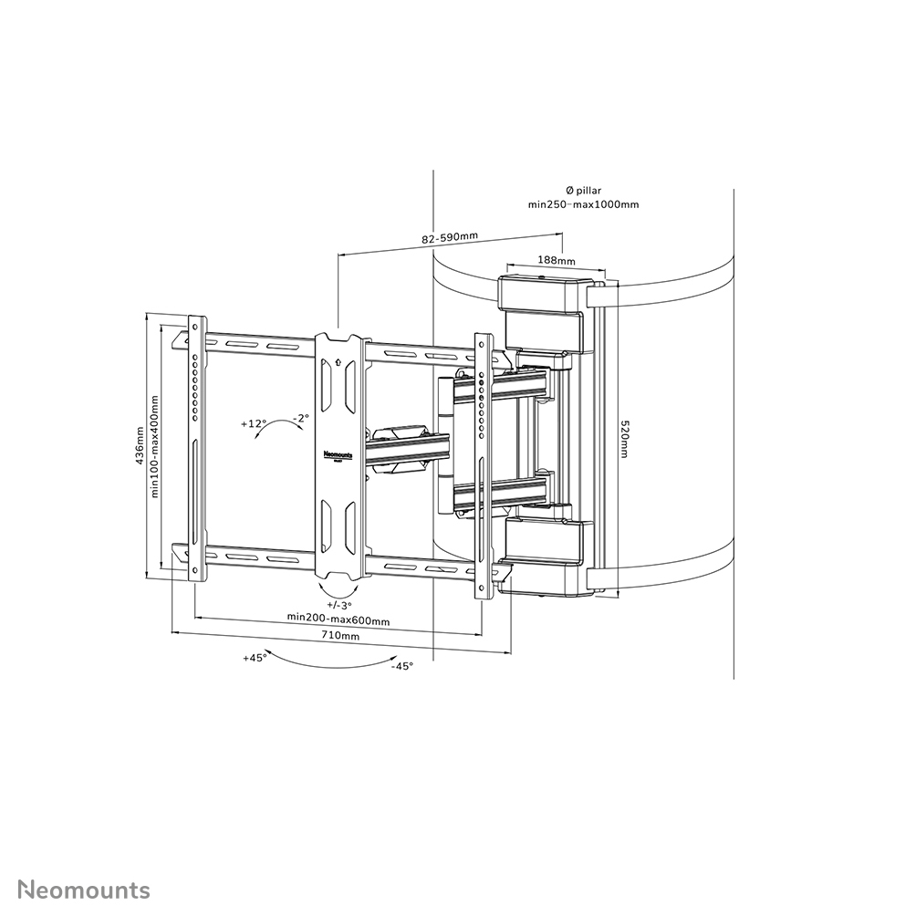 Neomounts Select TV-Säulenhalterung - 177,8 cm (70 Zoll) - 200 x 100 mm - 600 x 400 mm - -2 - 12 Grad  - -45 - 45 Grad  - Schwarz